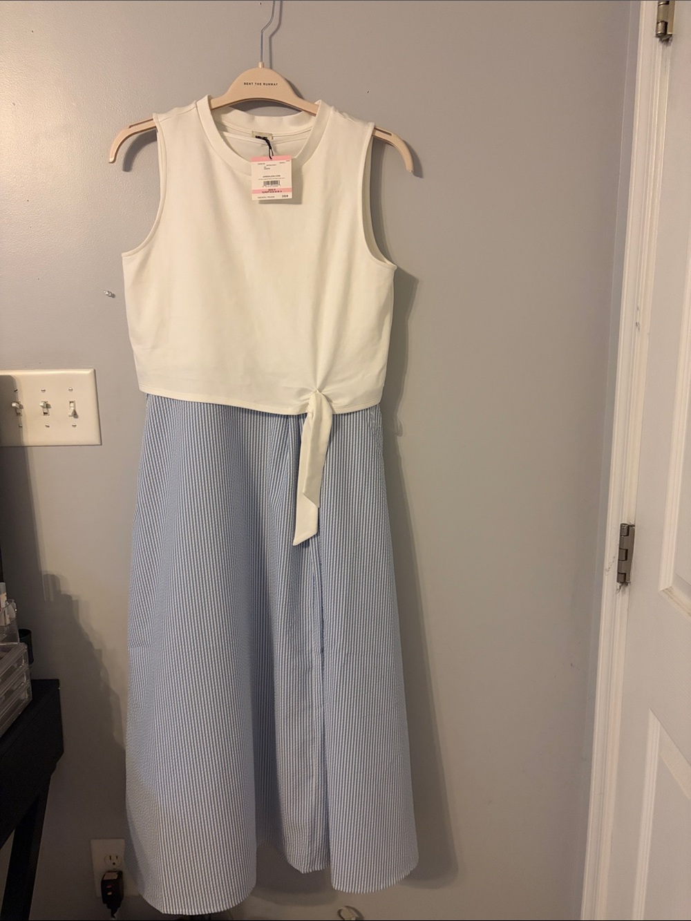 Anne Klein Sleeveless Top with Light Blue Seersucker Skirt Dress RARE